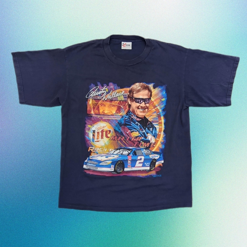 🏁 NASCAR Rusty Wallace Miller Lite Racing Graphic T-Shirt Men's Size L 🏁
